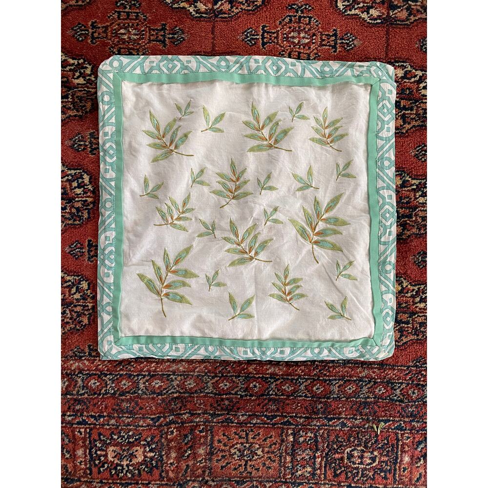 Waverly Foliage Pattern‎ Embroidered 15” Square Pillow Cover